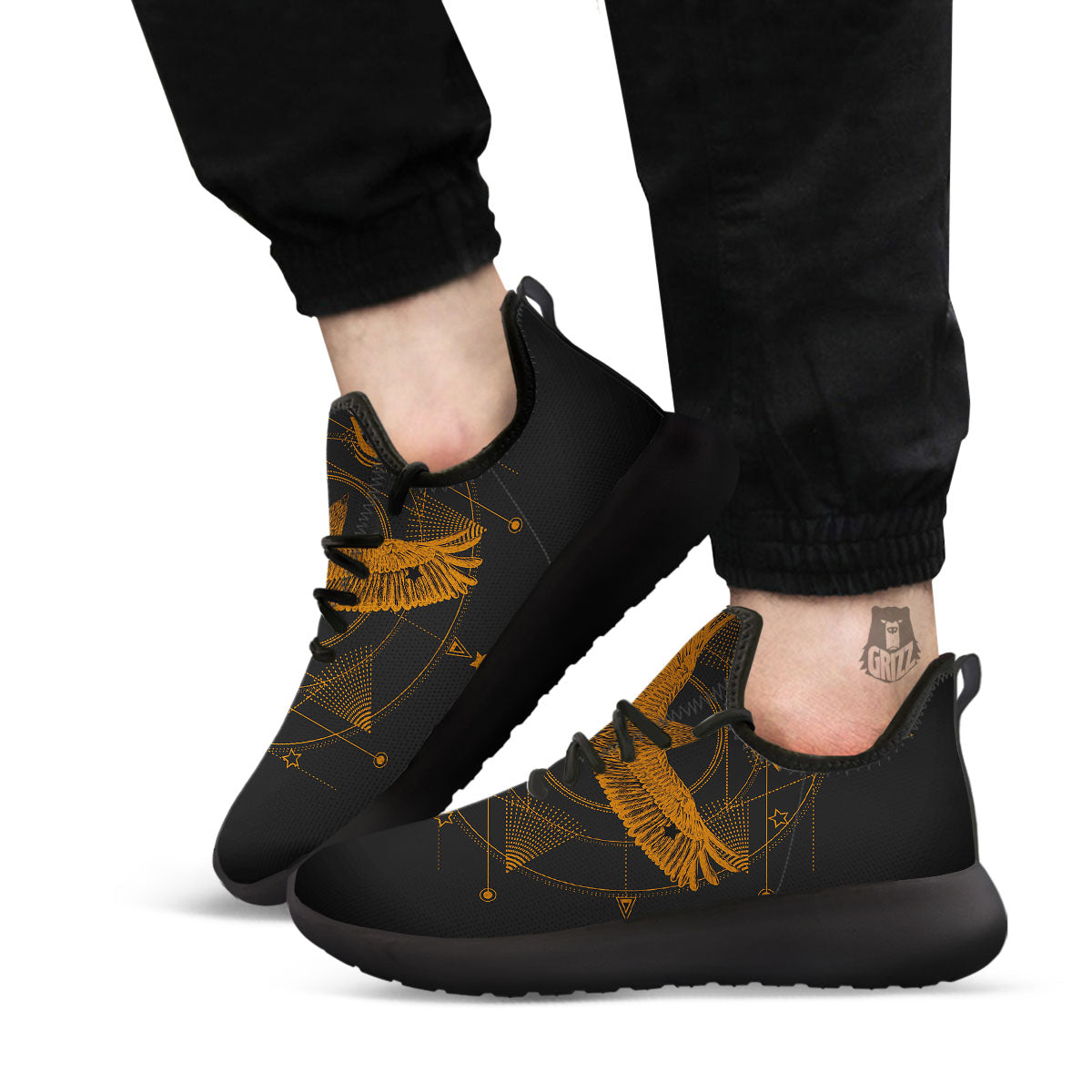 Masonic Eye Raven Print Black Athletic Shoes-grizzshop