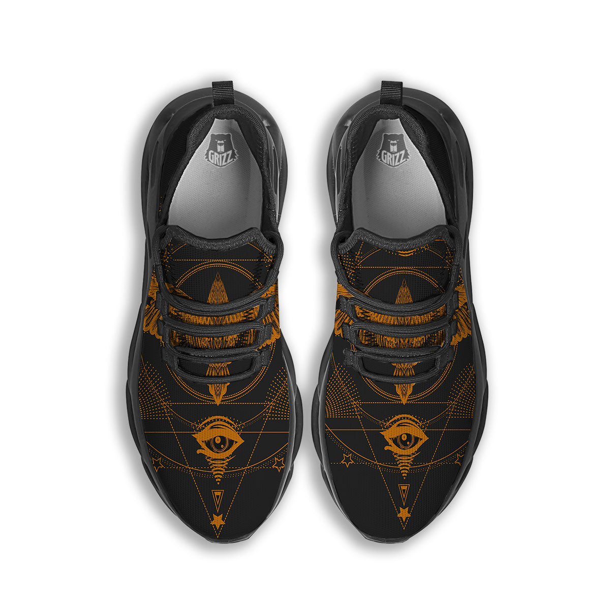 Masonic Eye Raven Print Black Running Shoes-grizzshop