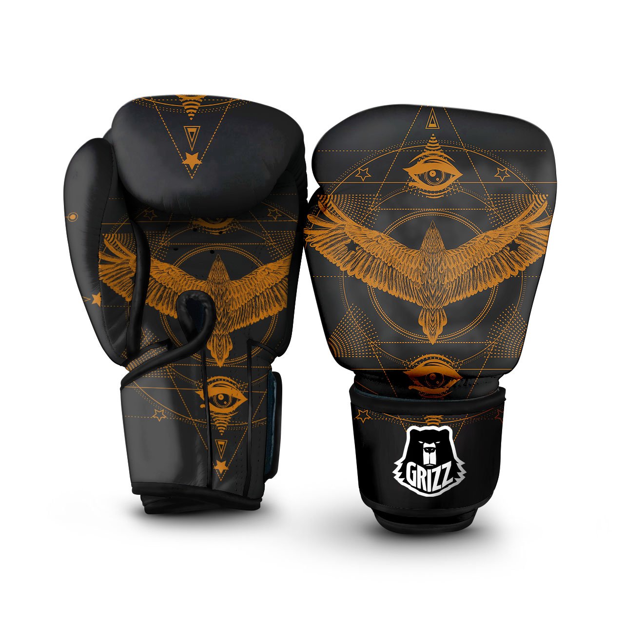 Masonic Eye Raven Print Boxing Gloves-grizzshop