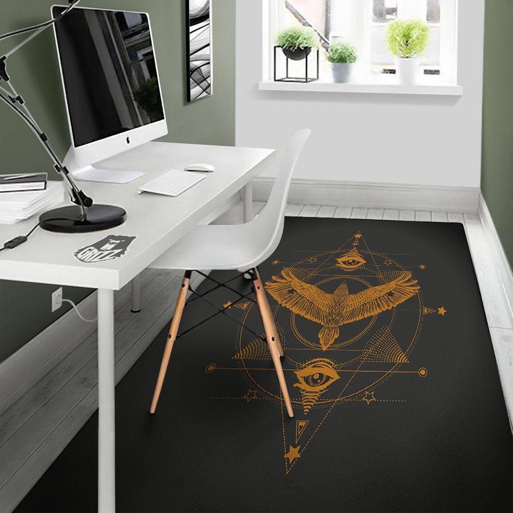Masonic Eye Raven Print Floor Mat-grizzshop