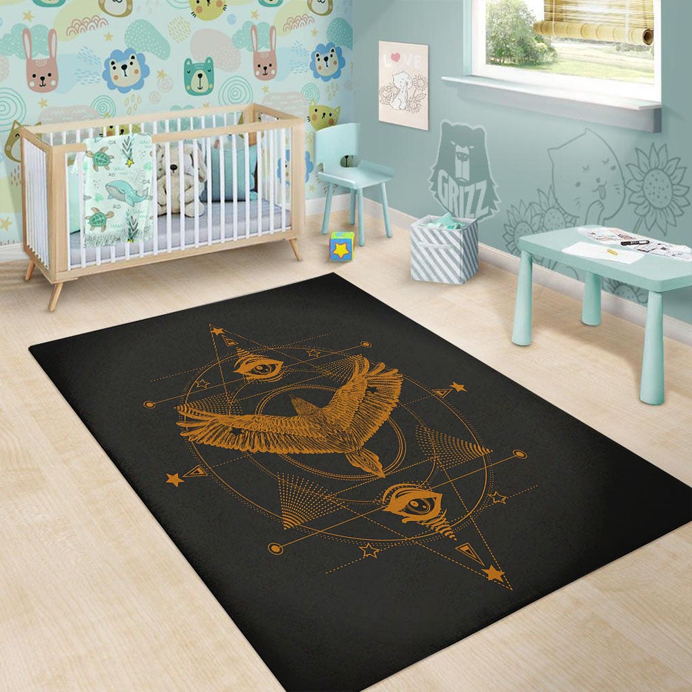 Masonic Eye Raven Print Floor Mat-grizzshop