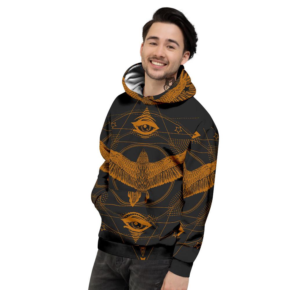 Masonic Eye Raven Print Men's Hoodie-grizzshop