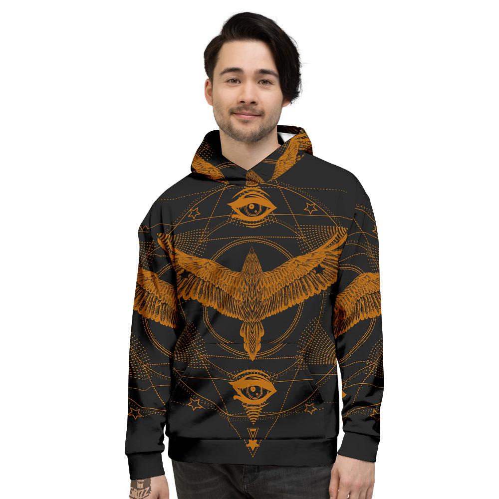 Masonic Eye Raven Print Men's Hoodie-grizzshop