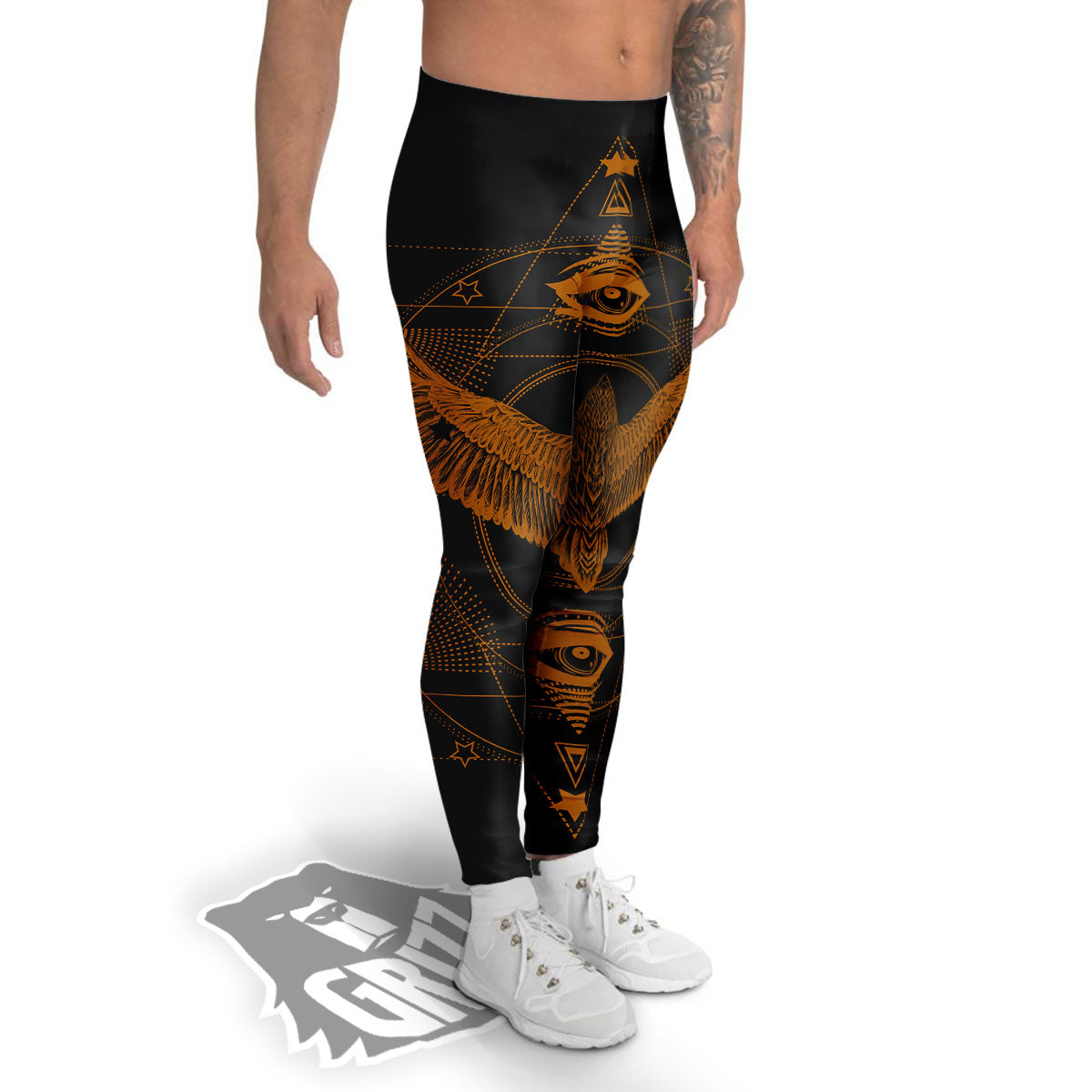 Masonic Eye Raven Print Men's Leggings-grizzshop