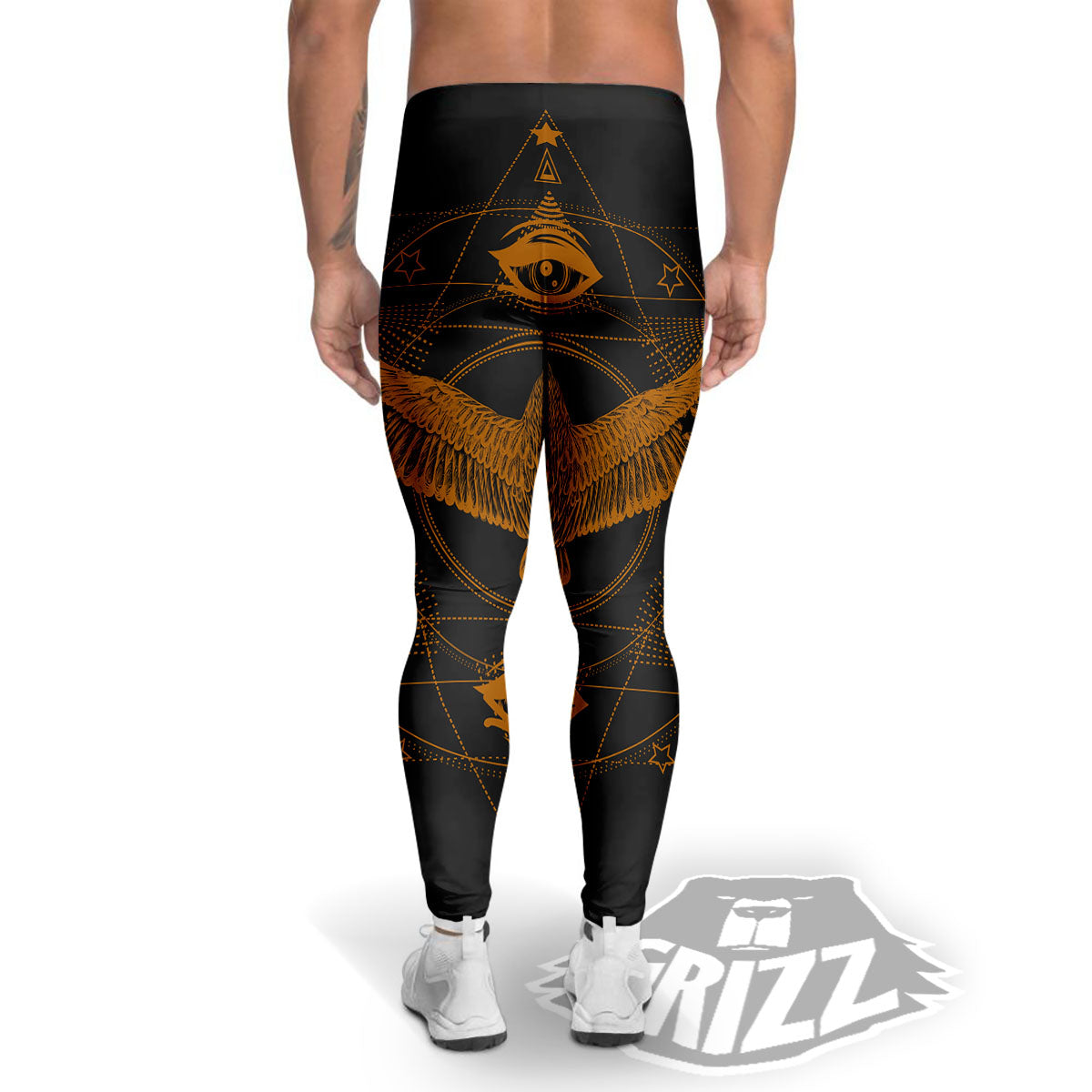 Masonic Eye Raven Print Men's Leggings-grizzshop