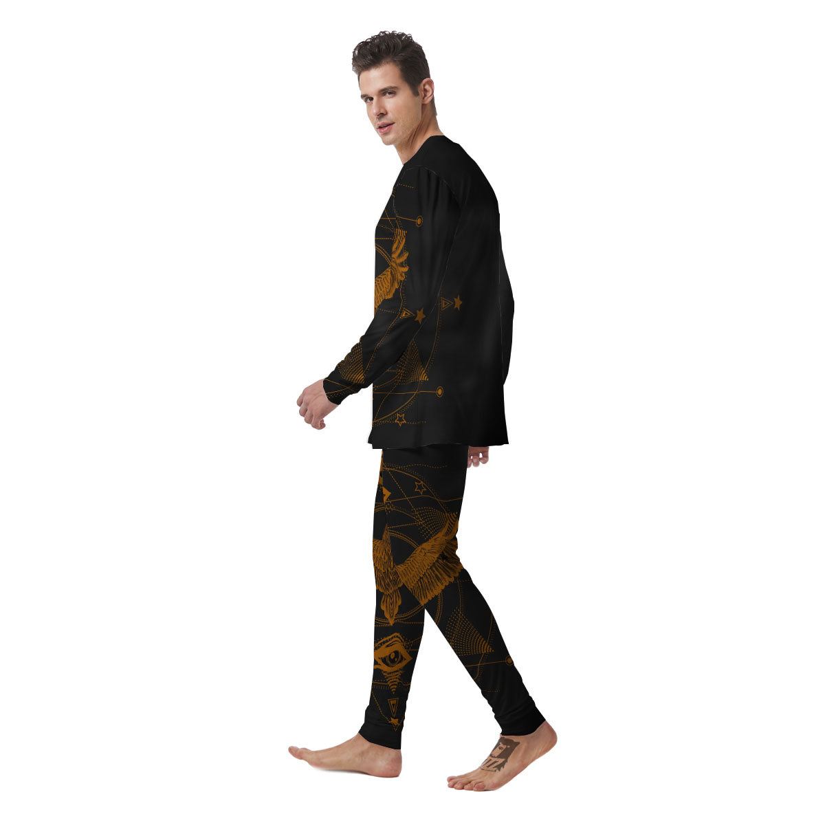 Masonic Eye Raven Print Men's Pajamas-grizzshop