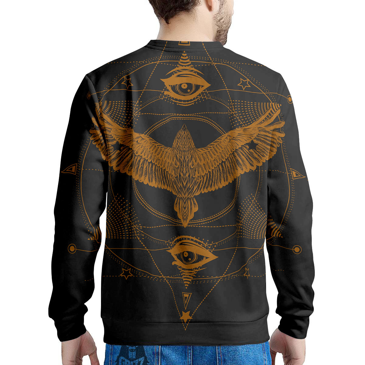 Masonic Eye Raven Print Men's Sweatshirt-grizzshop