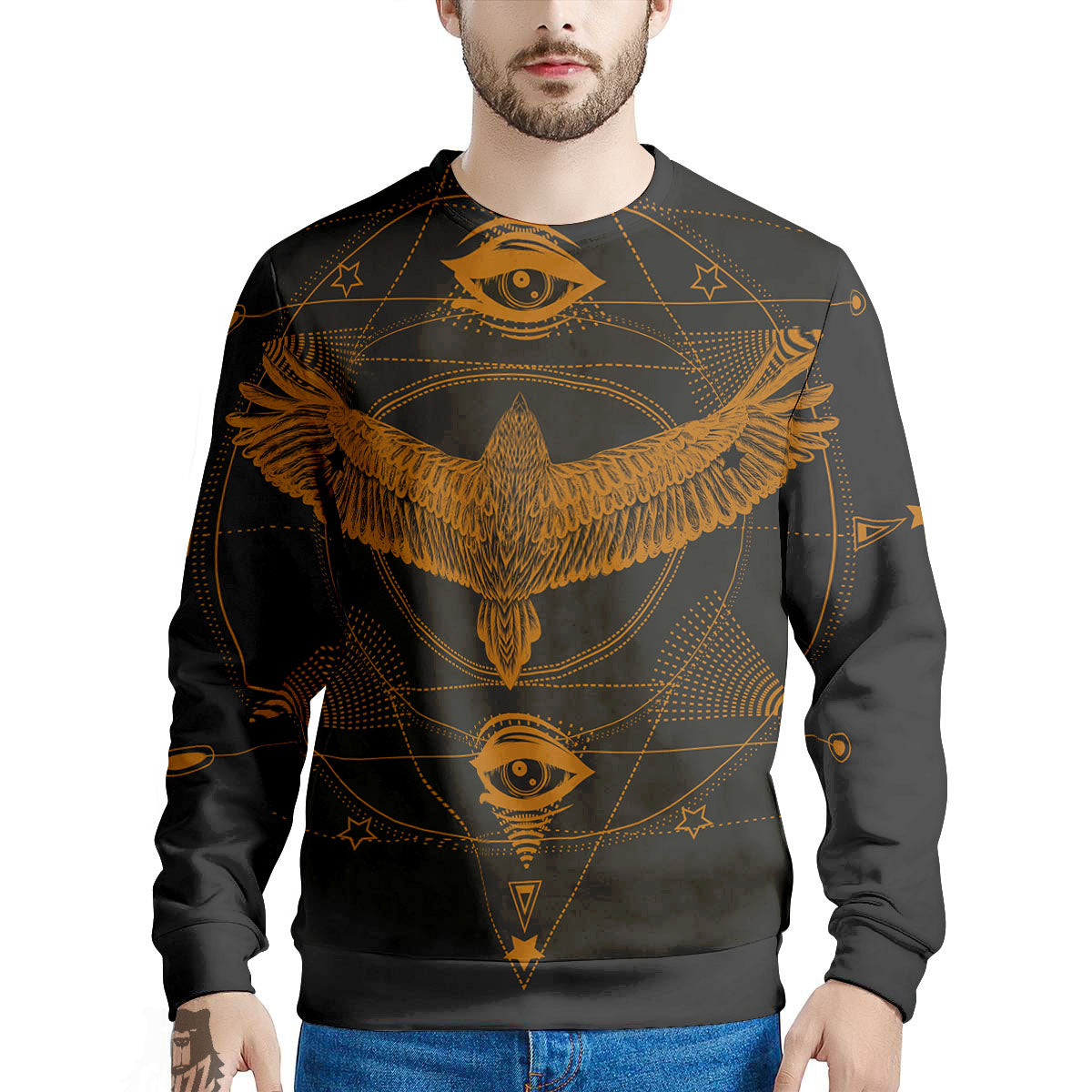 Masonic Eye Raven Print Men's Sweatshirt-grizzshop