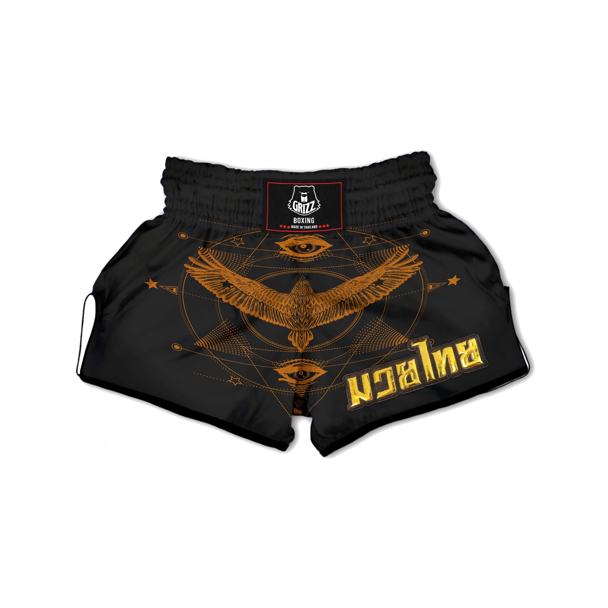 Masonic Eye Raven Print Muay Thai Boxing Shorts-grizzshop