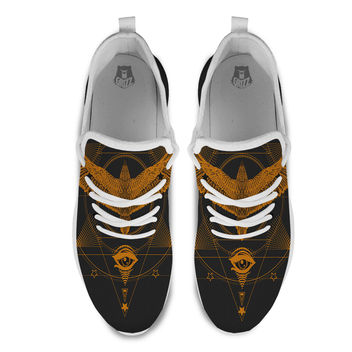 Masonic Eye Raven Print White Athletic Shoes-grizzshop