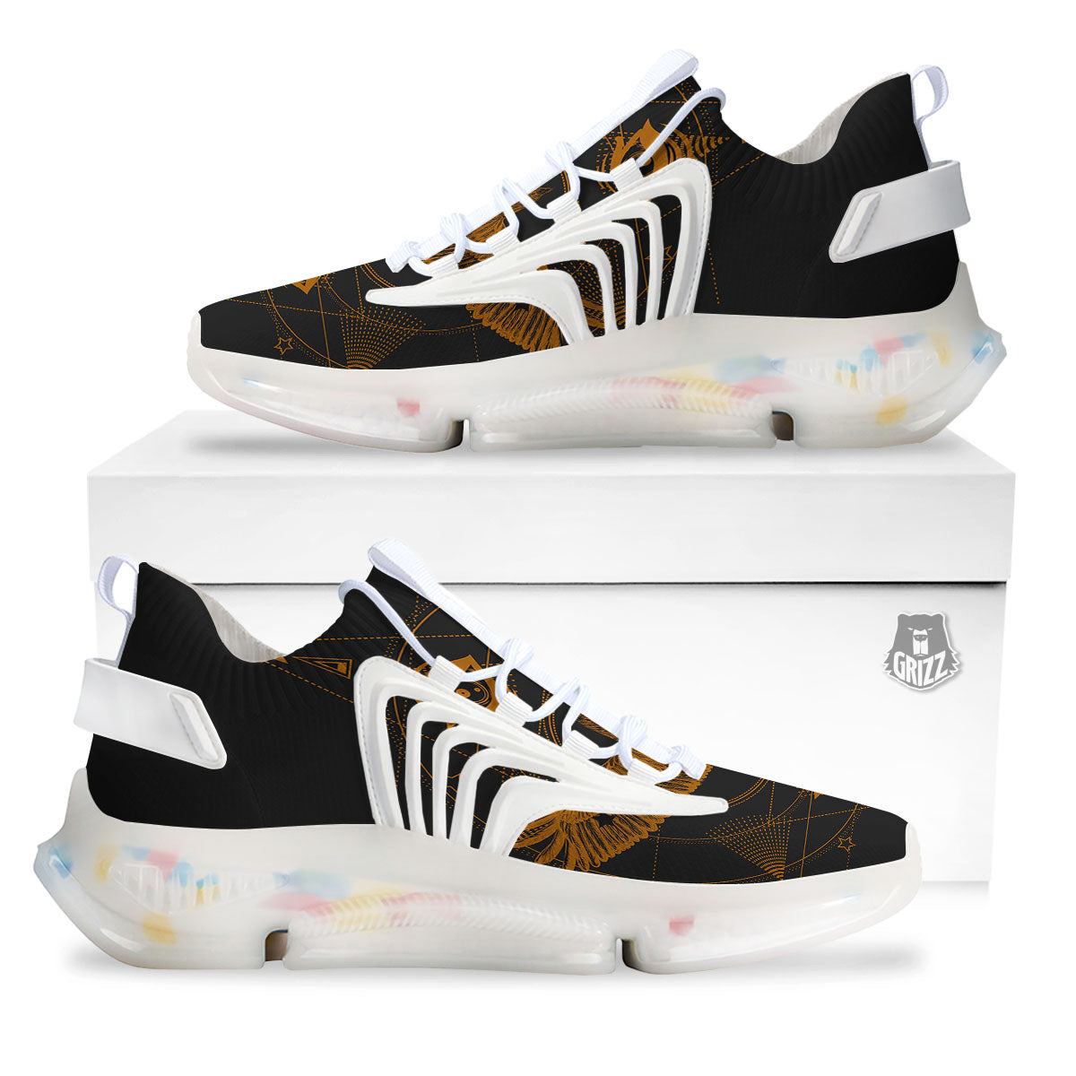 Masonic Eye Raven Print White Gym Shoes-grizzshop