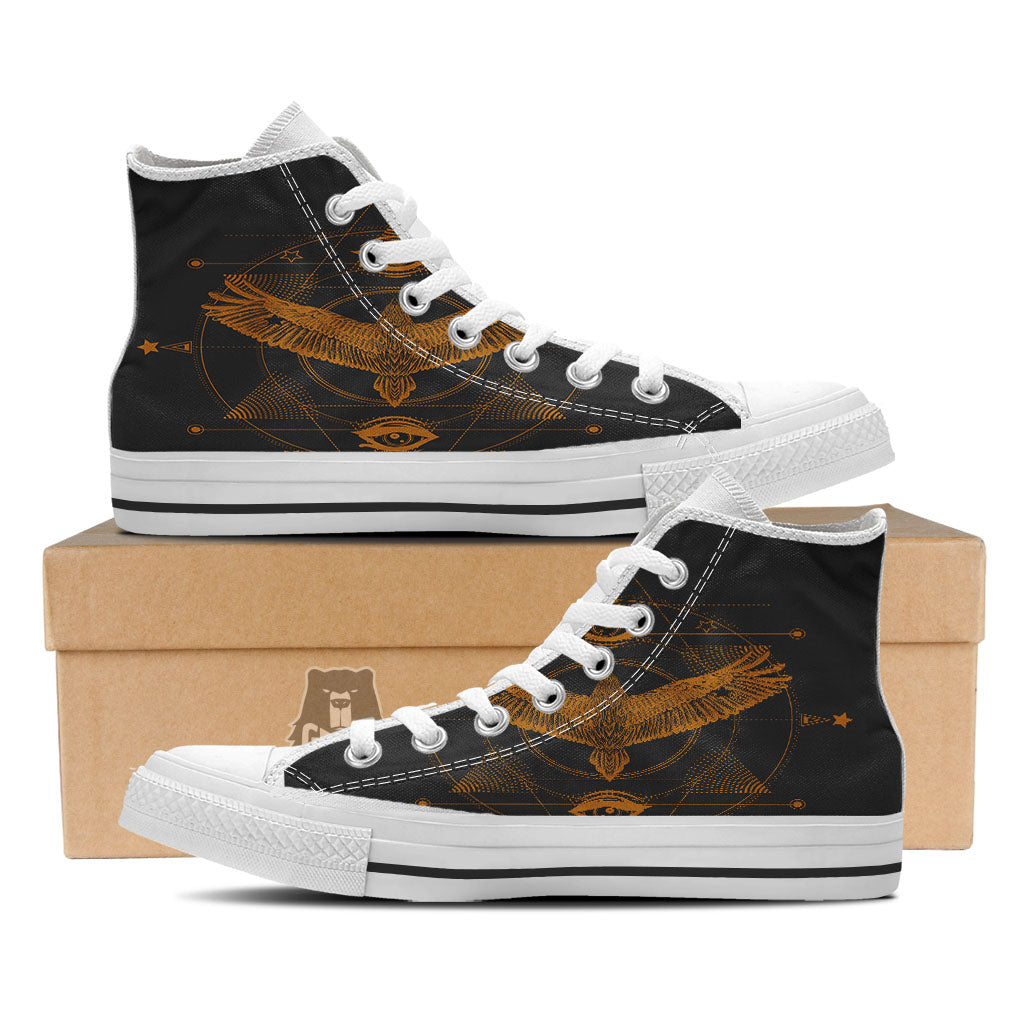 Masonic Eye Raven Print White High Top Shoes-grizzshop