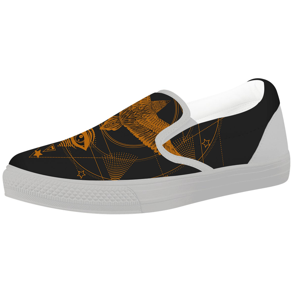 Masonic Eye Raven Print White Slip On Shoes-grizzshop
