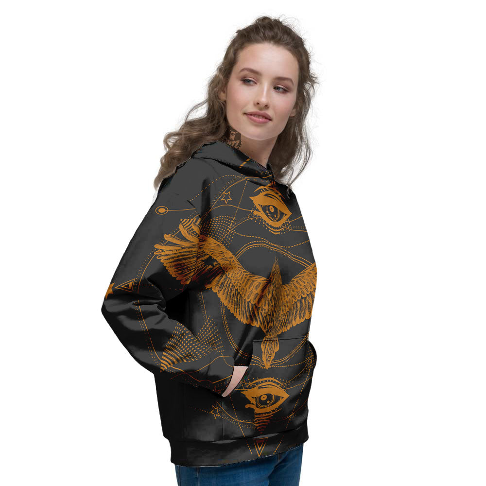 Masonic Eye Raven Print Women's Hoodie-grizzshop