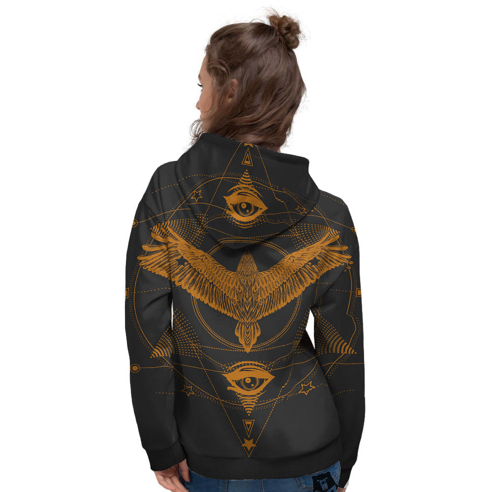 Masonic Eye Raven Print Women's Hoodie-grizzshop