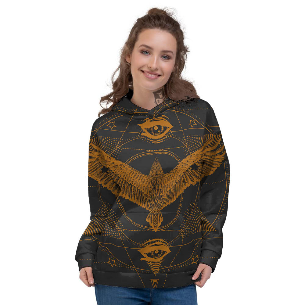 Masonic Eye Raven Print Women's Hoodie-grizzshop