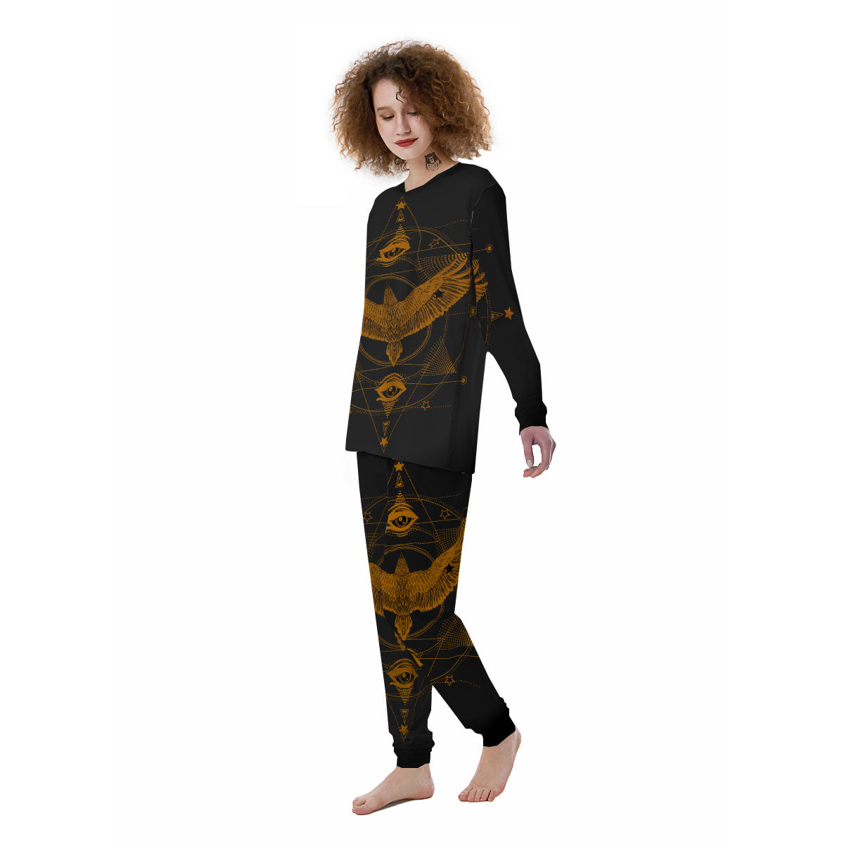 Masonic Eye Raven Print Women's Pajamas-grizzshop