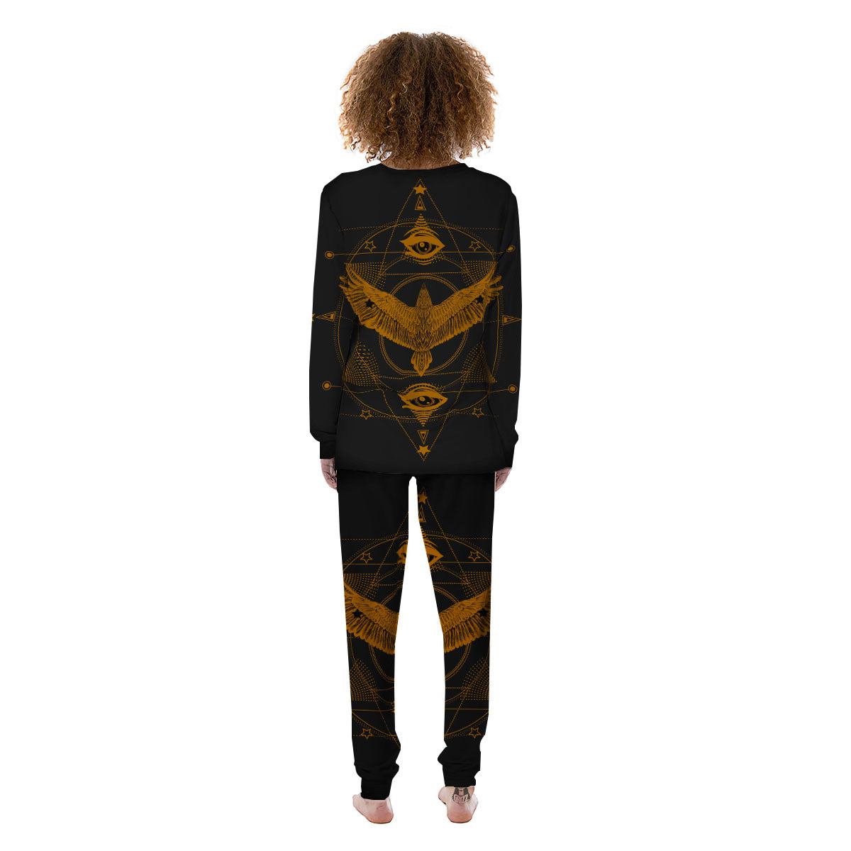 Masonic Eye Raven Print Women's Pajamas-grizzshop