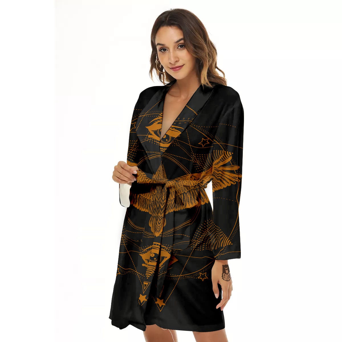 Masonic Eye Raven Print Women's Robe-grizzshop