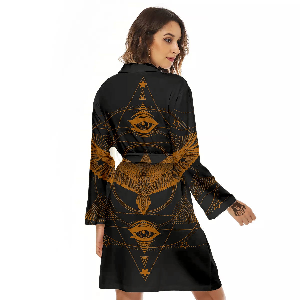 Masonic Eye Raven Print Women's Robe-grizzshop