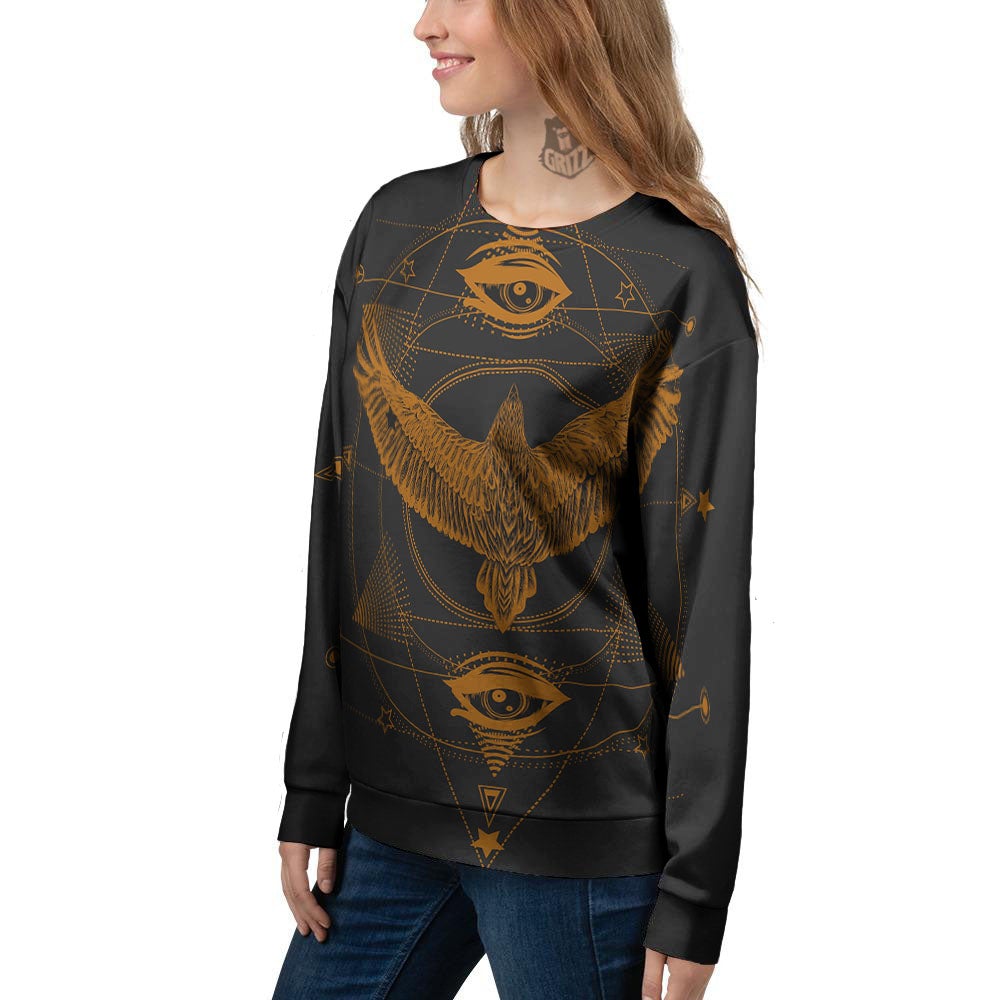 Masonic Eye Raven Print Women's Sweatshirt-grizzshop