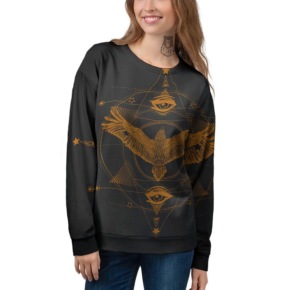 Masonic Eye Raven Print Women's Sweatshirt-grizzshop