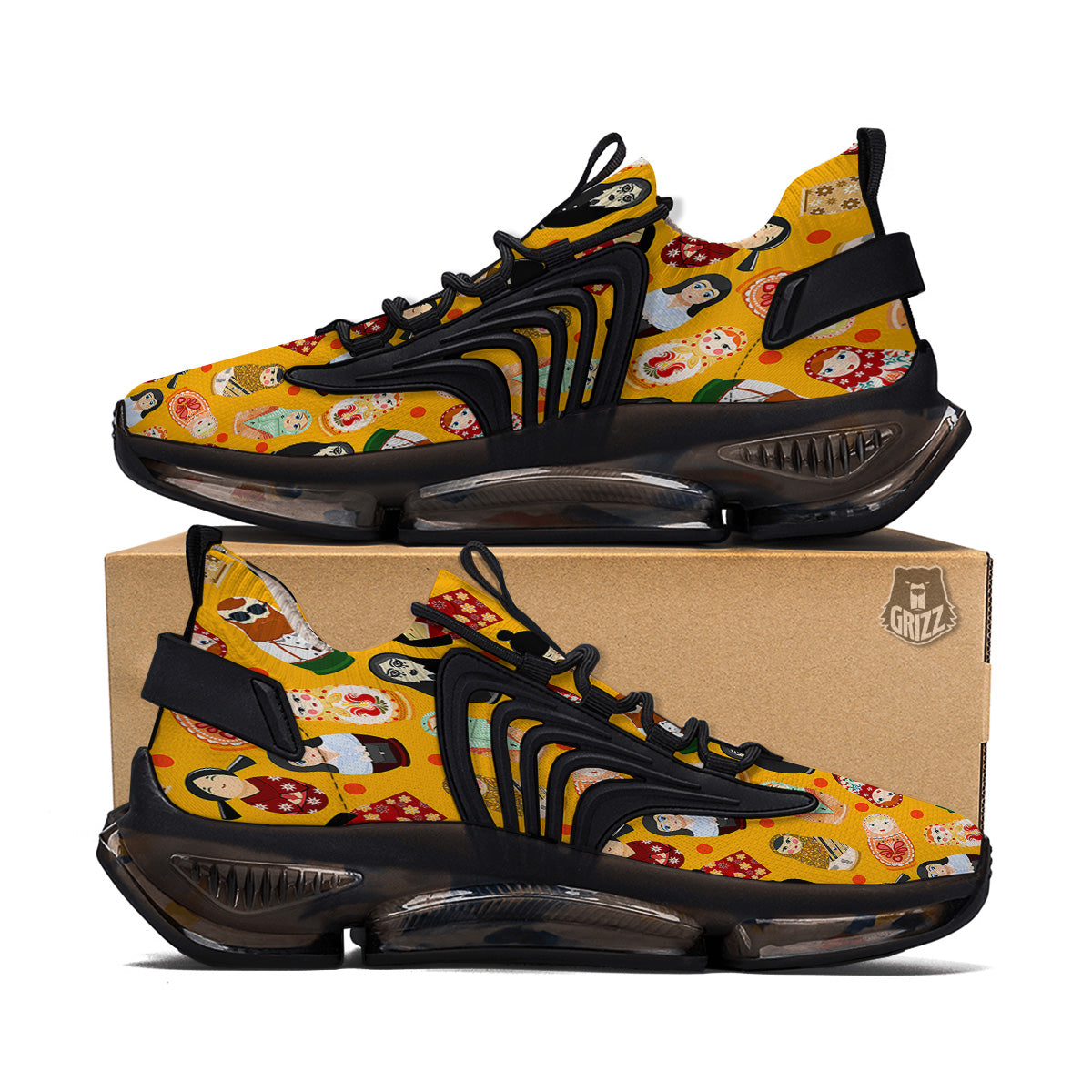 Matryoshka Doll Yellow Print Pattern Black Gym Shoes-grizzshop