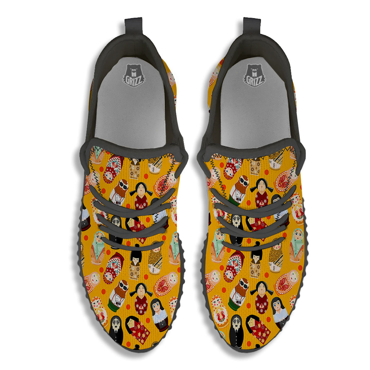 Matryoshka Doll Yellow Print Pattern Black Walking Shoes-grizzshop