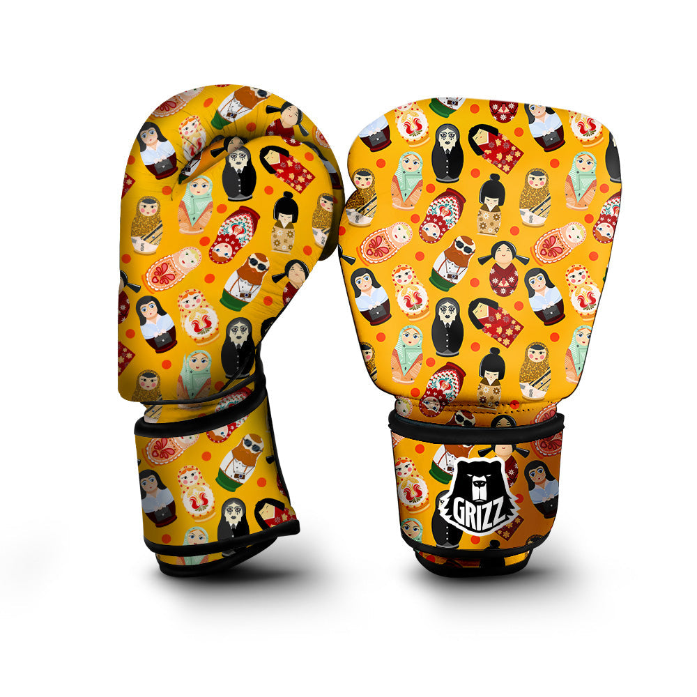 Matryoshka Doll Yellow Print Pattern Boxing Gloves-grizzshop