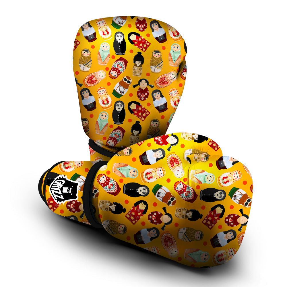 Matryoshka Doll Yellow Print Pattern Boxing Gloves-grizzshop