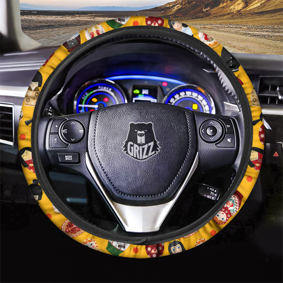 Matryoshka Doll Yellow Print Pattern Car Steering Wheel Cover-grizzshop