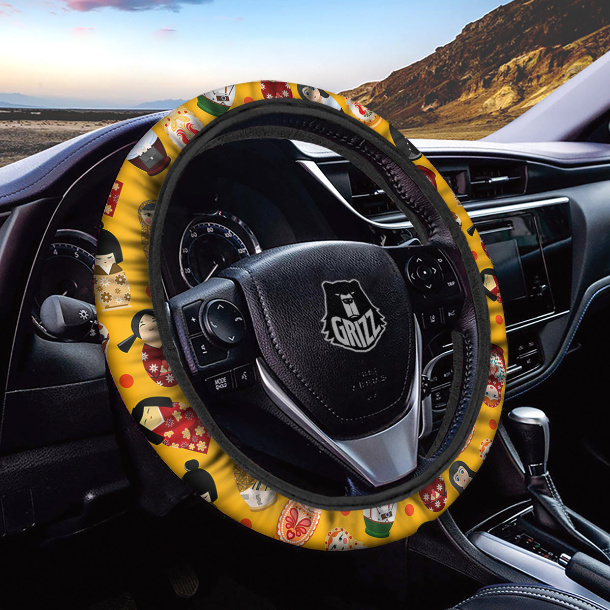 Matryoshka Doll Yellow Print Pattern Car Steering Wheel Cover-grizzshop