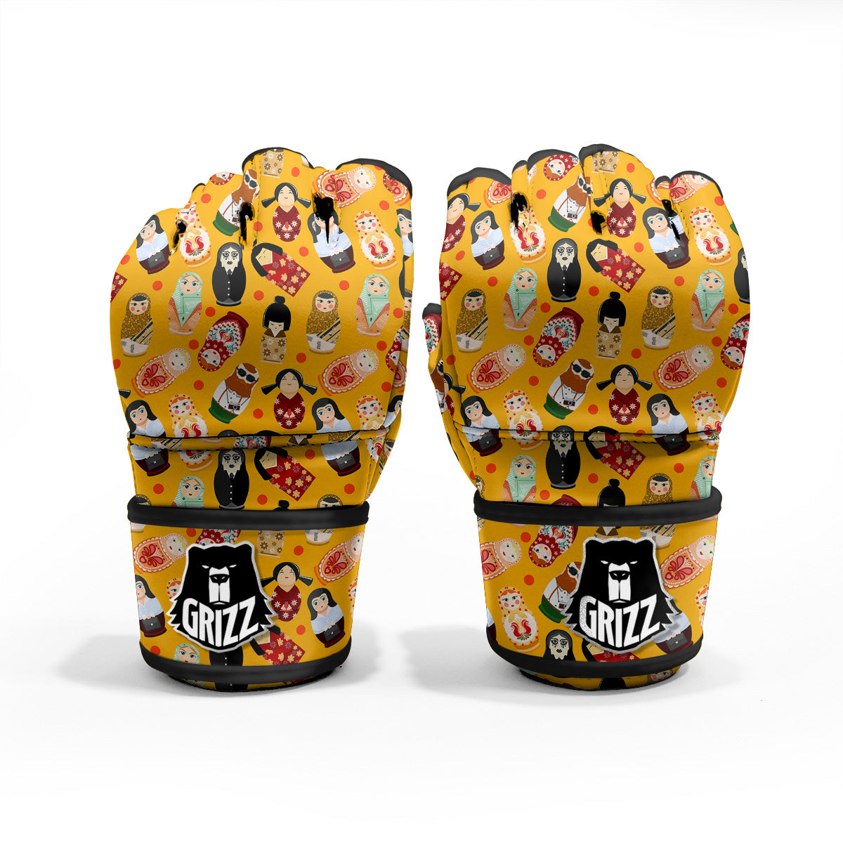 Matryoshka Doll Yellow Print Pattern MMA Gloves-grizzshop
