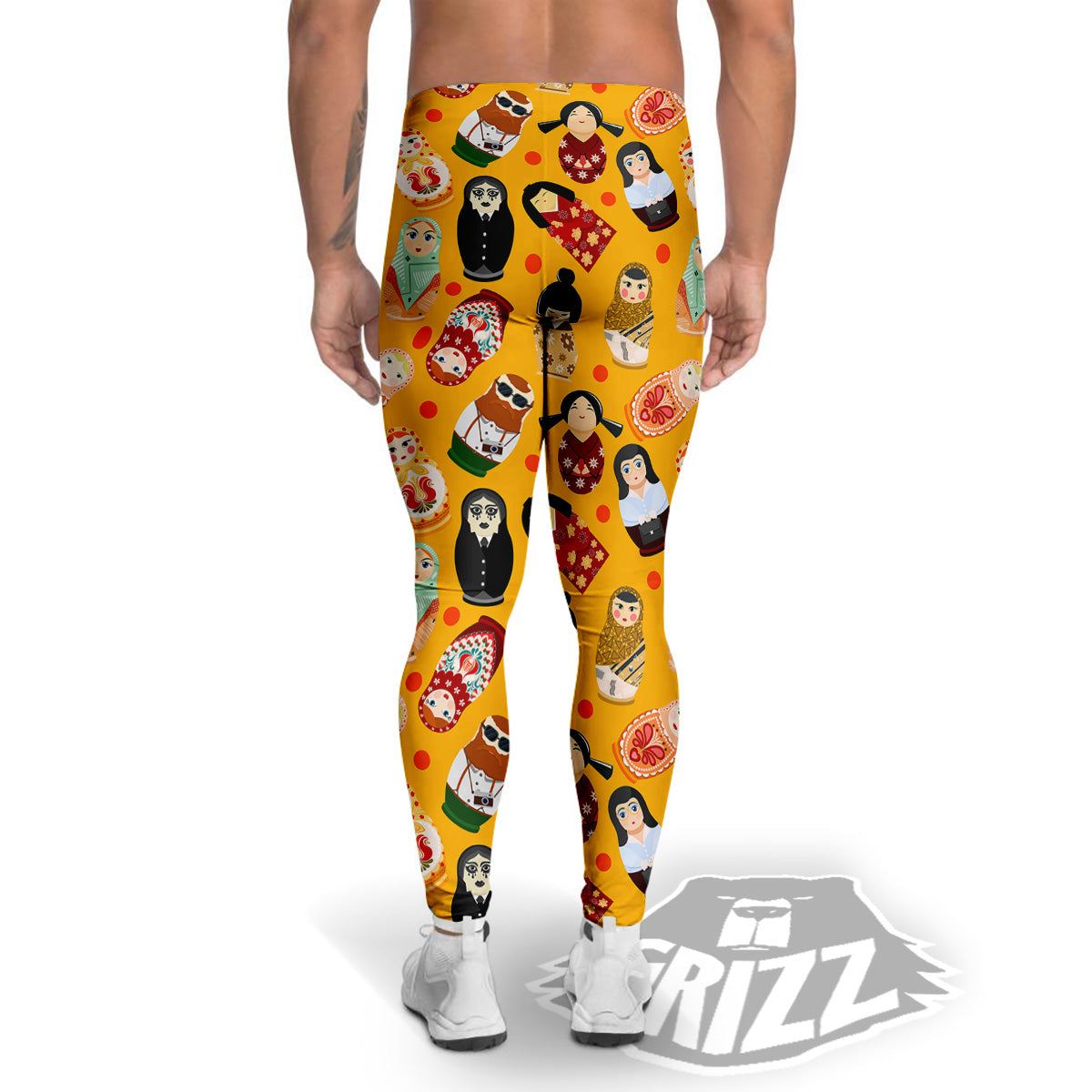 Matryoshka Doll Yellow Print Pattern Men's Leggings-grizzshop