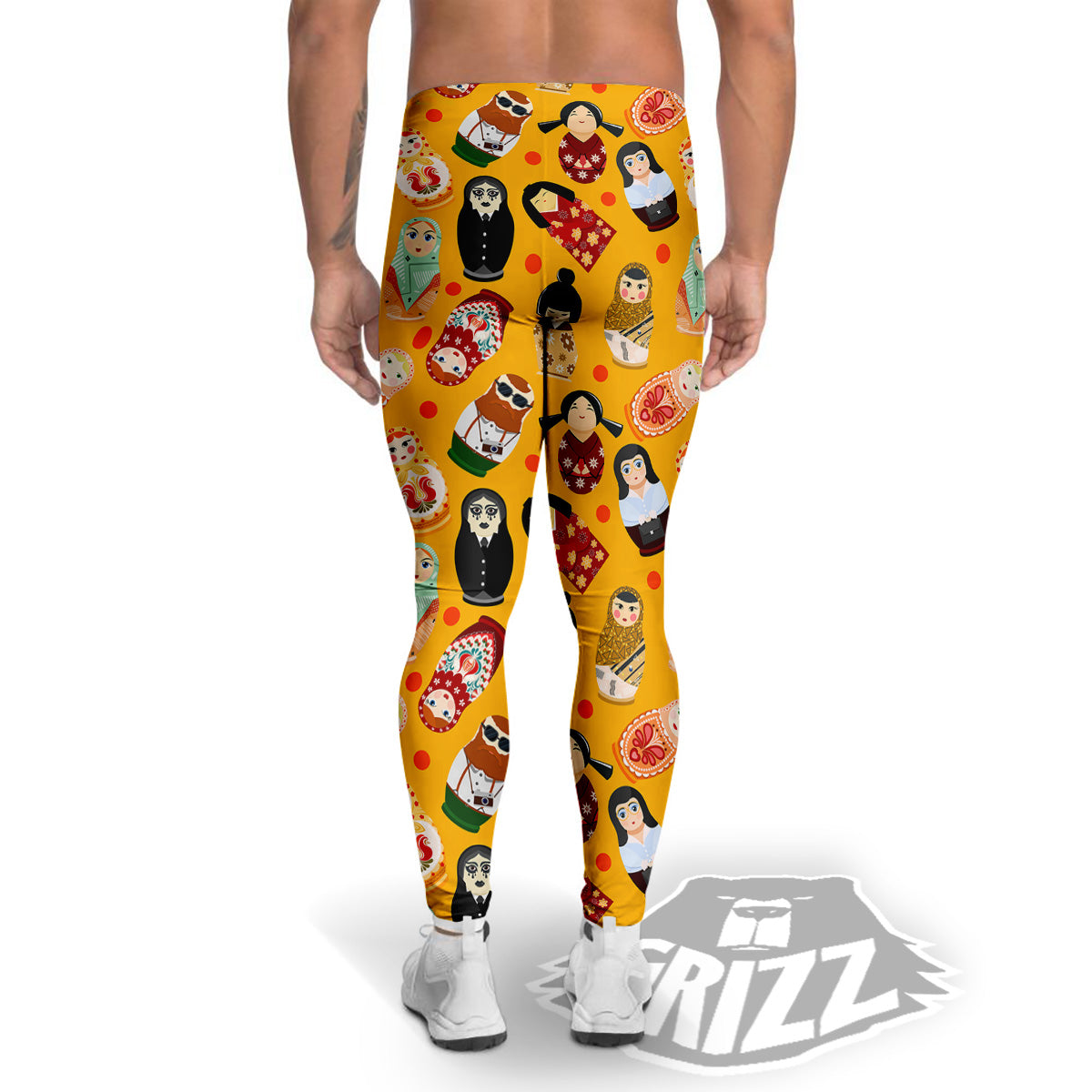 Matryoshka Doll Yellow Print Pattern Men's Leggings-grizzshop