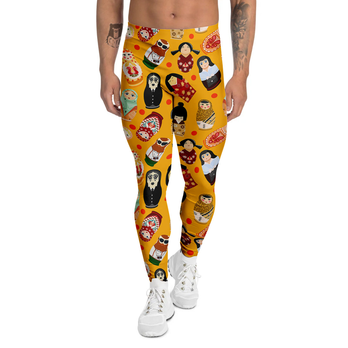 Matryoshka Doll Yellow Print Pattern Men's Leggings-grizzshop