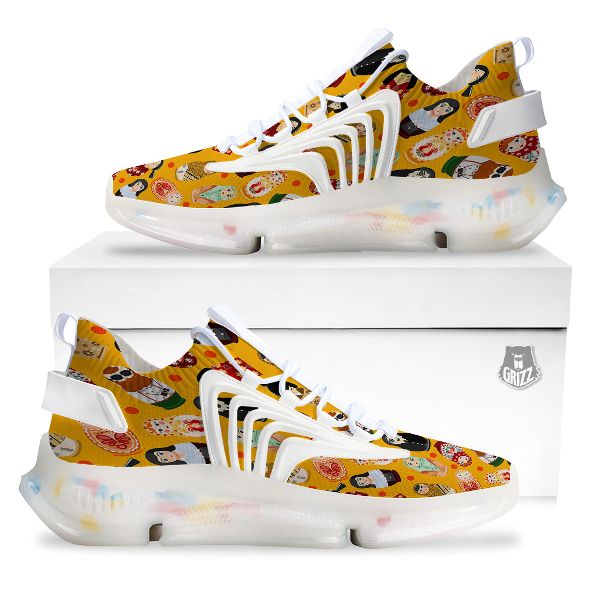 Matryoshka Doll Yellow Print Pattern White Gym Shoes-grizzshop