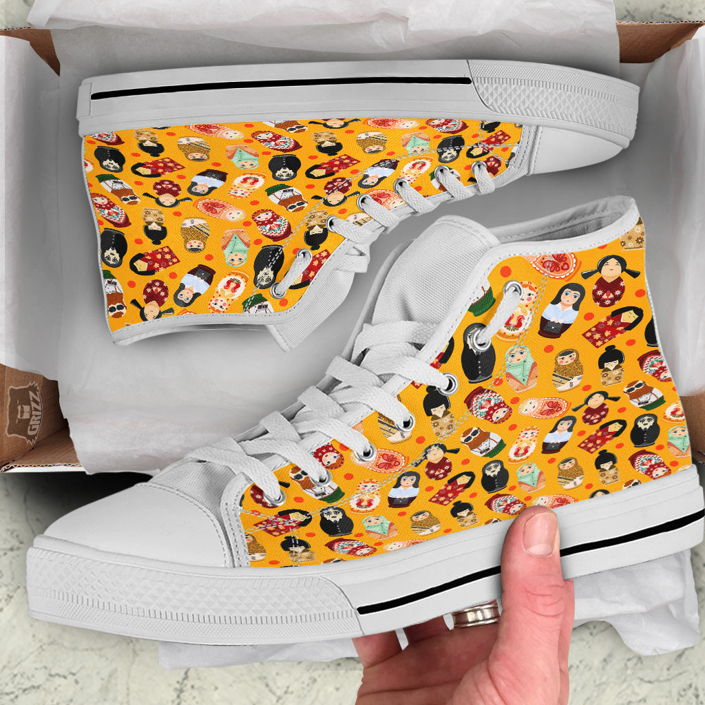 Matryoshka Doll Yellow Print Pattern White High Top Shoes-grizzshop