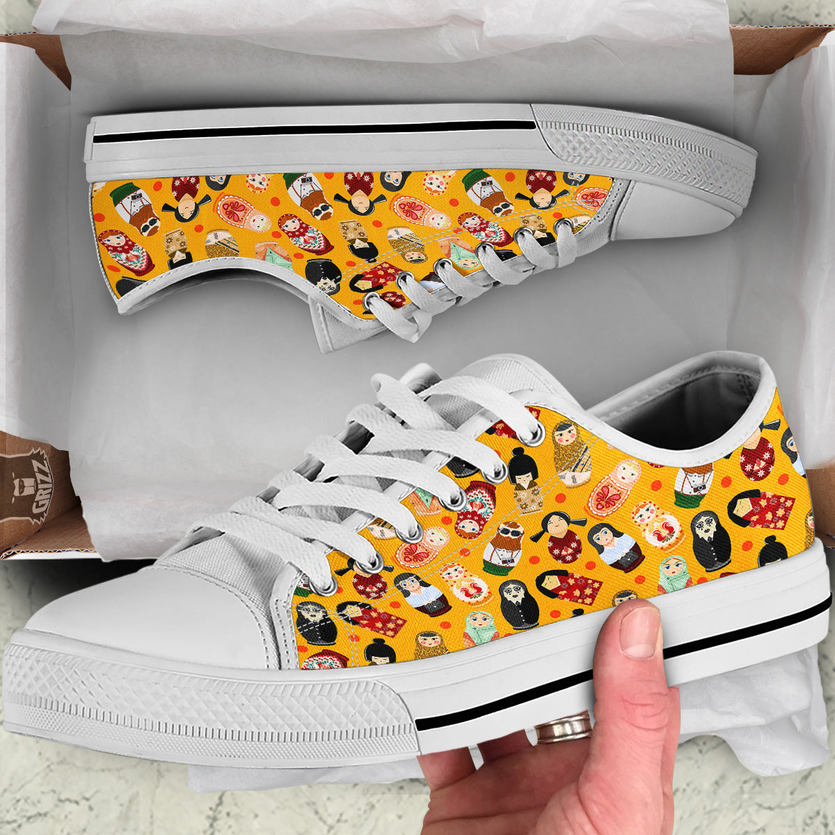 Matryoshka Doll Yellow Print Pattern White Low Top Shoes-grizzshop