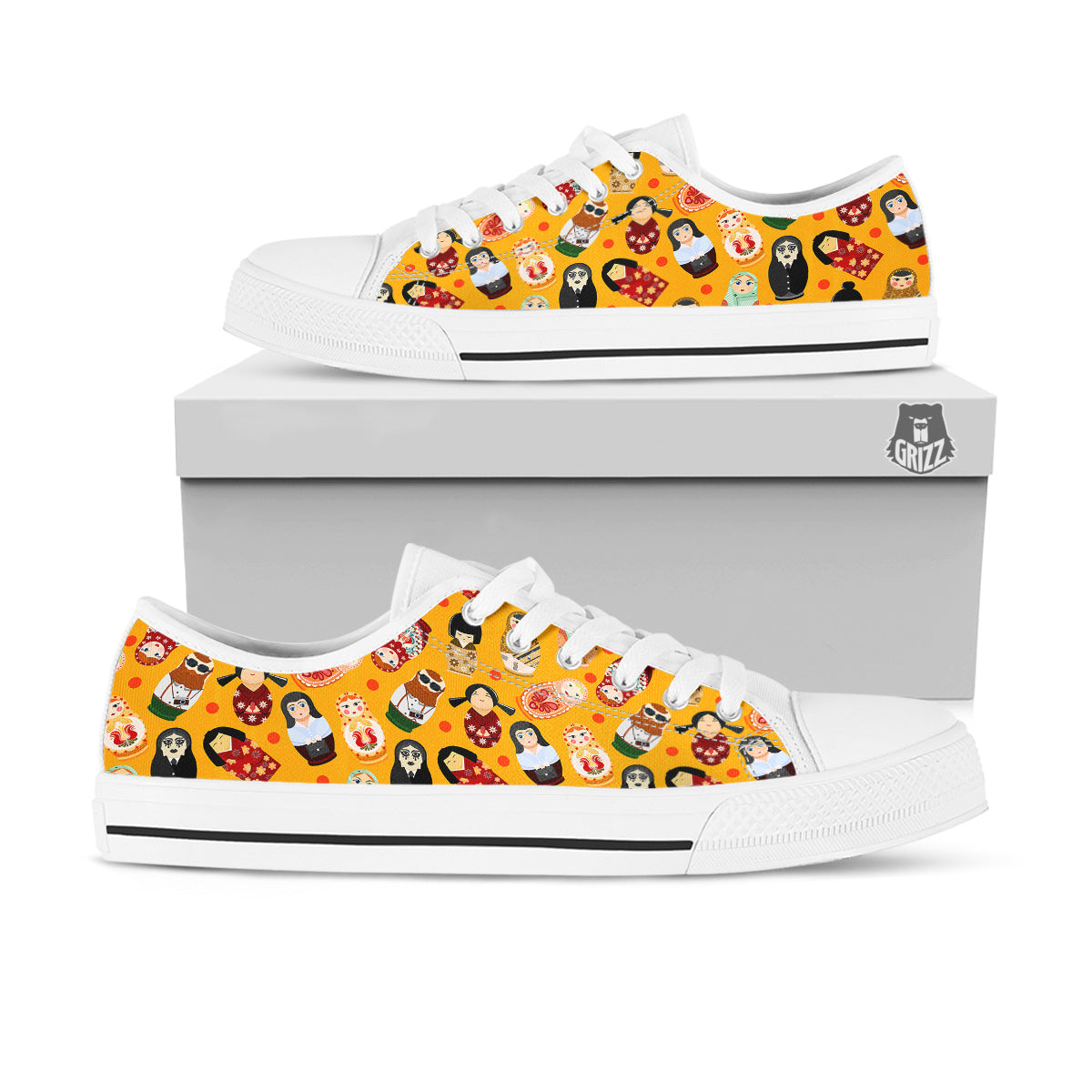 Matryoshka Doll Yellow Print Pattern White Low Top Shoes-grizzshop