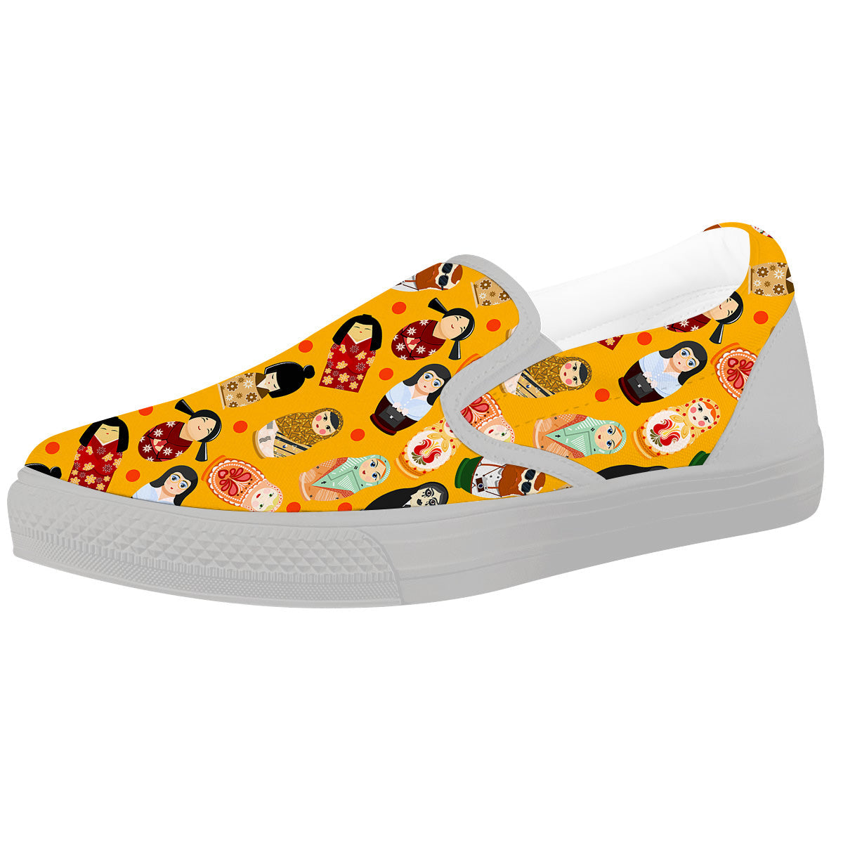 Matryoshka Doll Yellow Print Pattern White Slip On Shoes-grizzshop