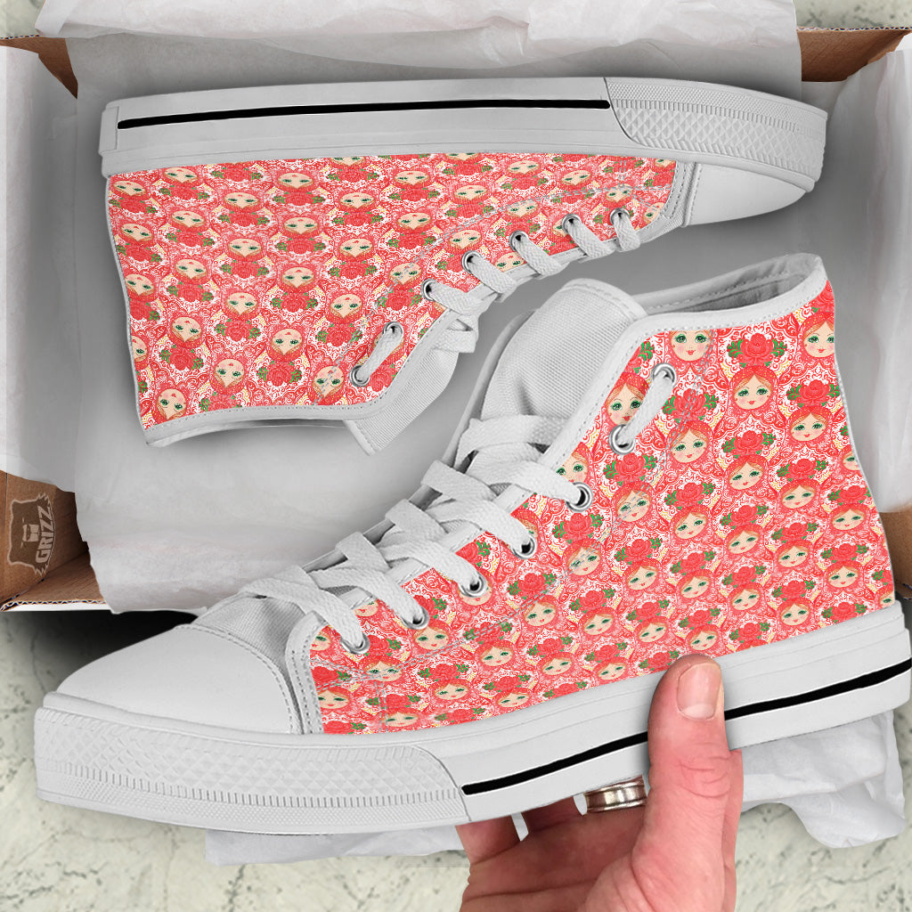 Matryoshka Traditional Pink Print Pattern White High Top Shoes-grizzshop