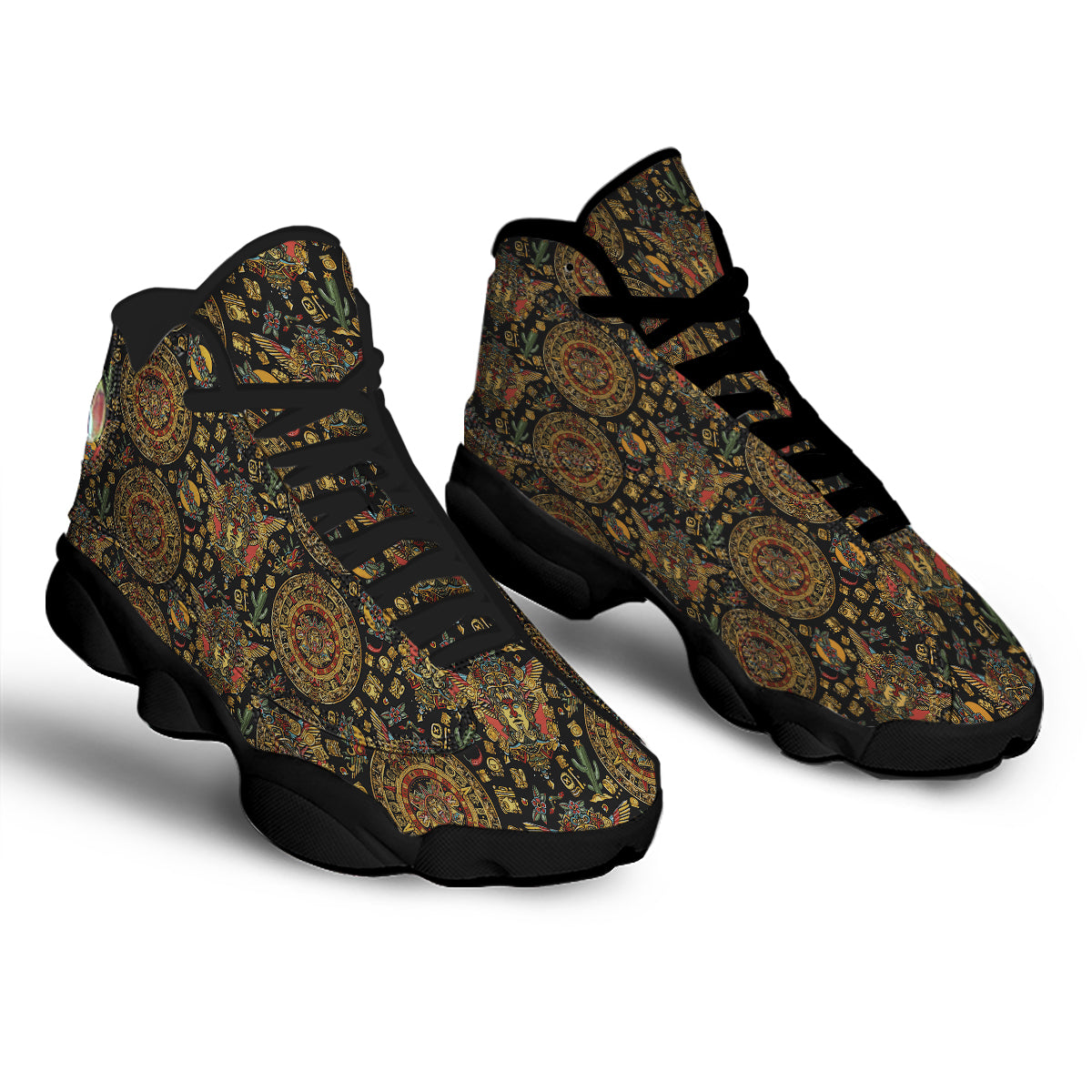 Maya Ancient Print Pattern Black Basketball Shoes-grizzshop