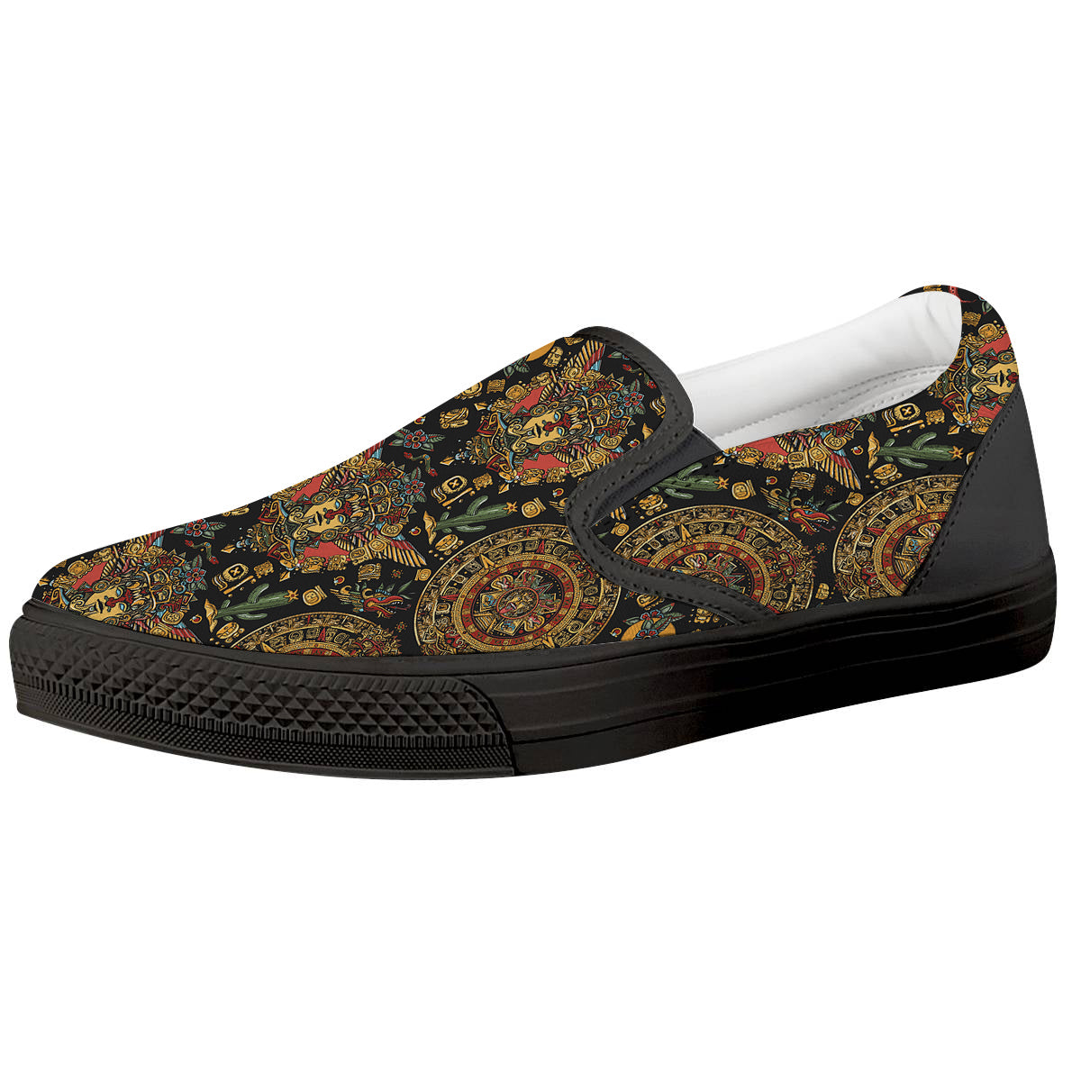 Maya Ancient Print Pattern Black Slip On Shoes-grizzshop