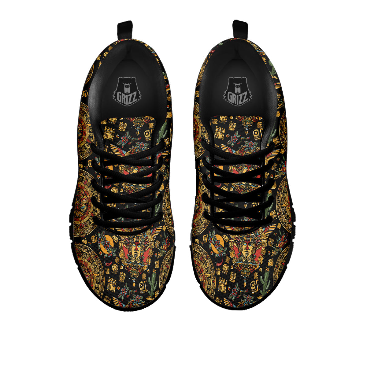 Maya Ancient Print Pattern Black Sneaker-grizzshop