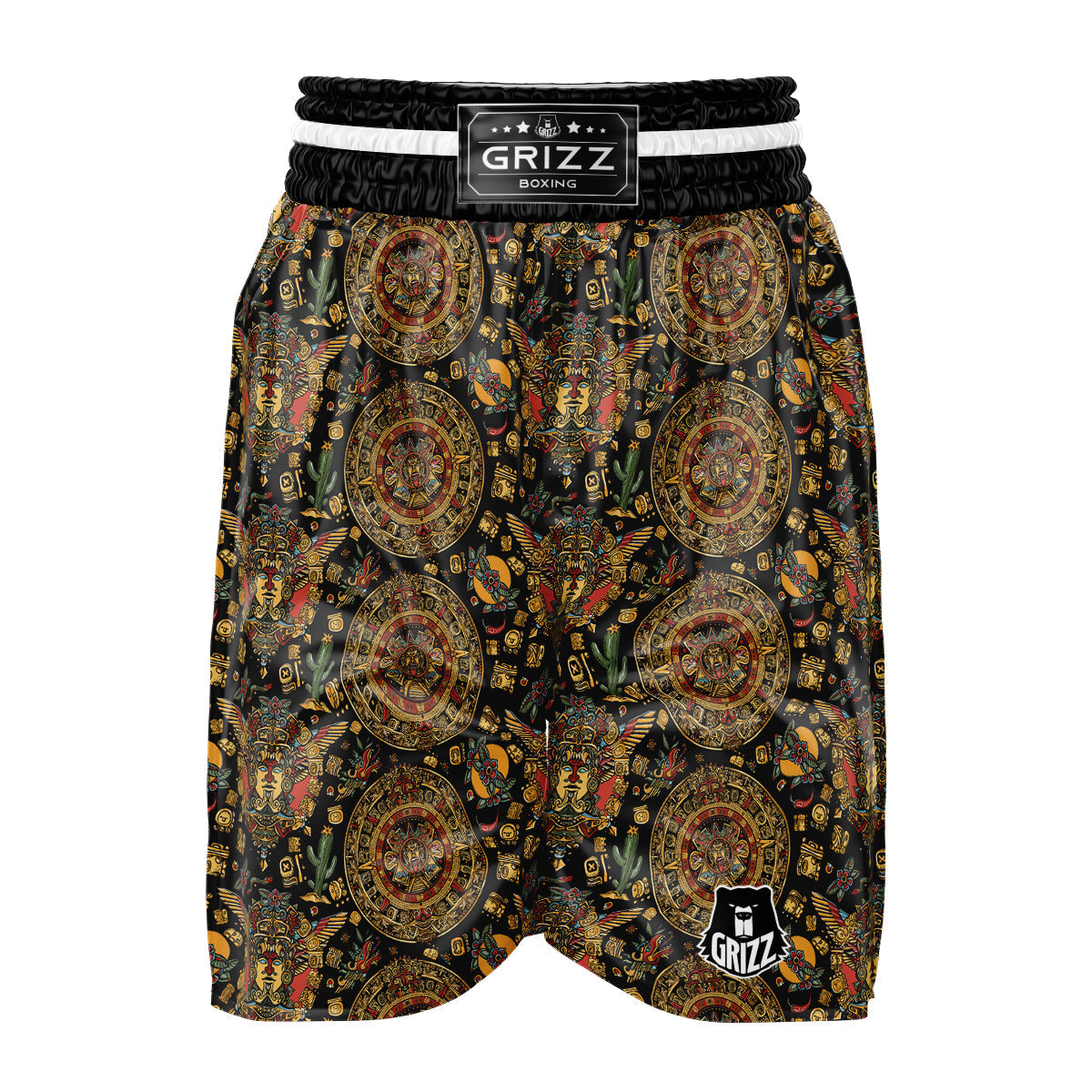 Maya Ancient Print Pattern Boxing Shorts-grizzshop
