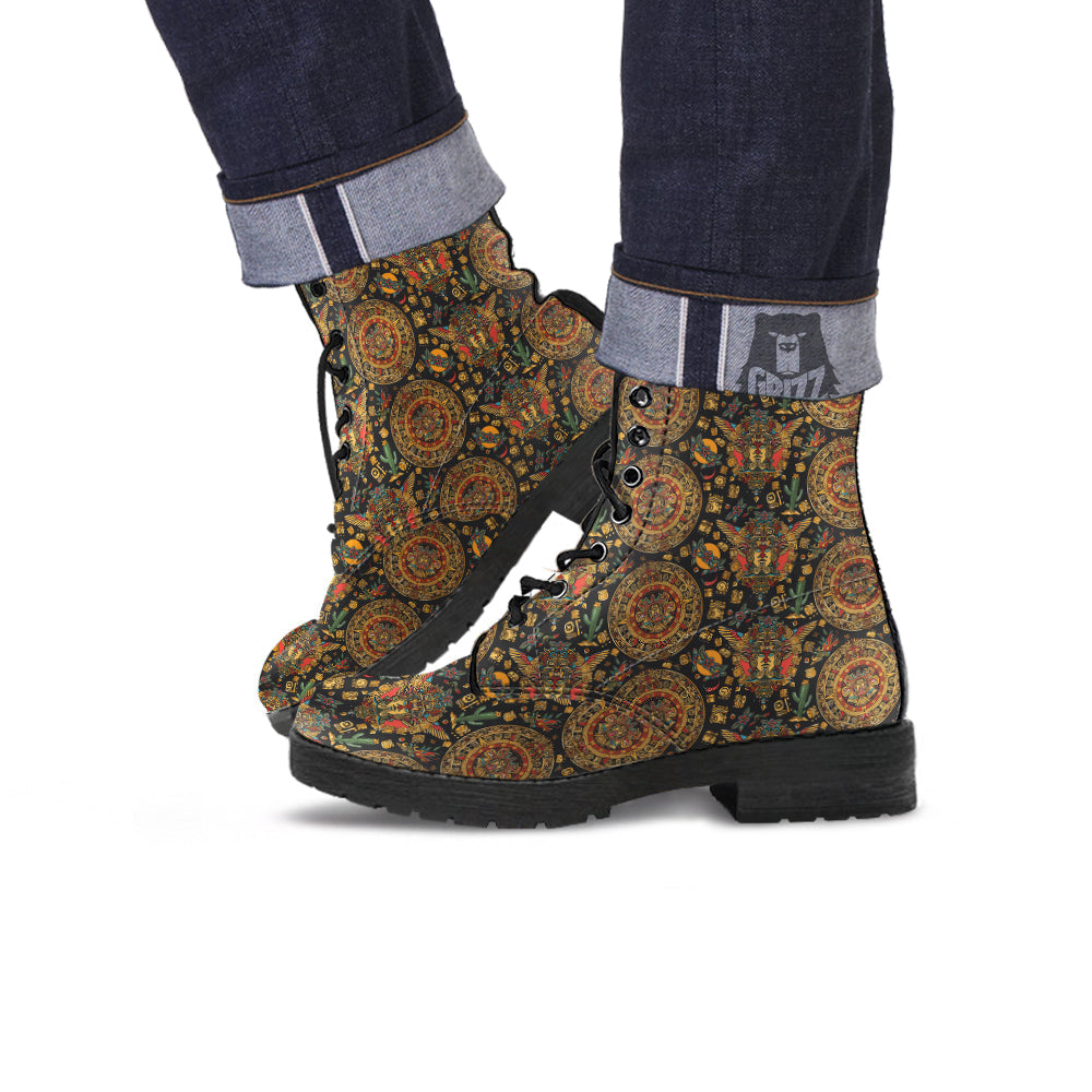 Maya Ancient Print Pattern Leather Boots-grizzshop
