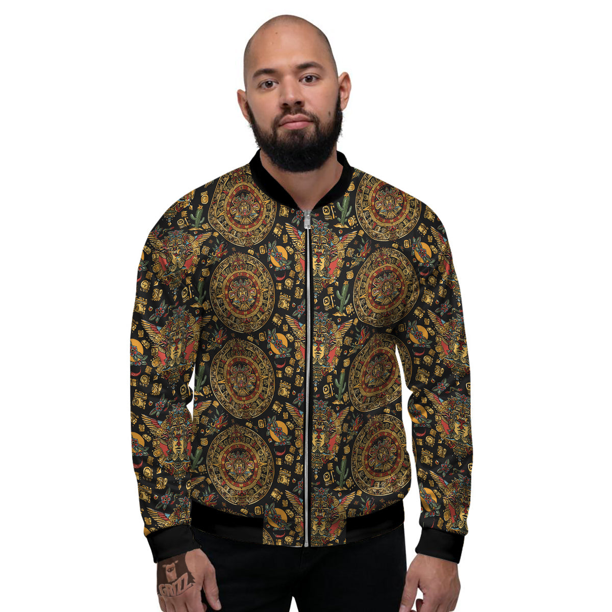 Maya Ancient Print Pattern Men's Bomber Jacket-grizzshop