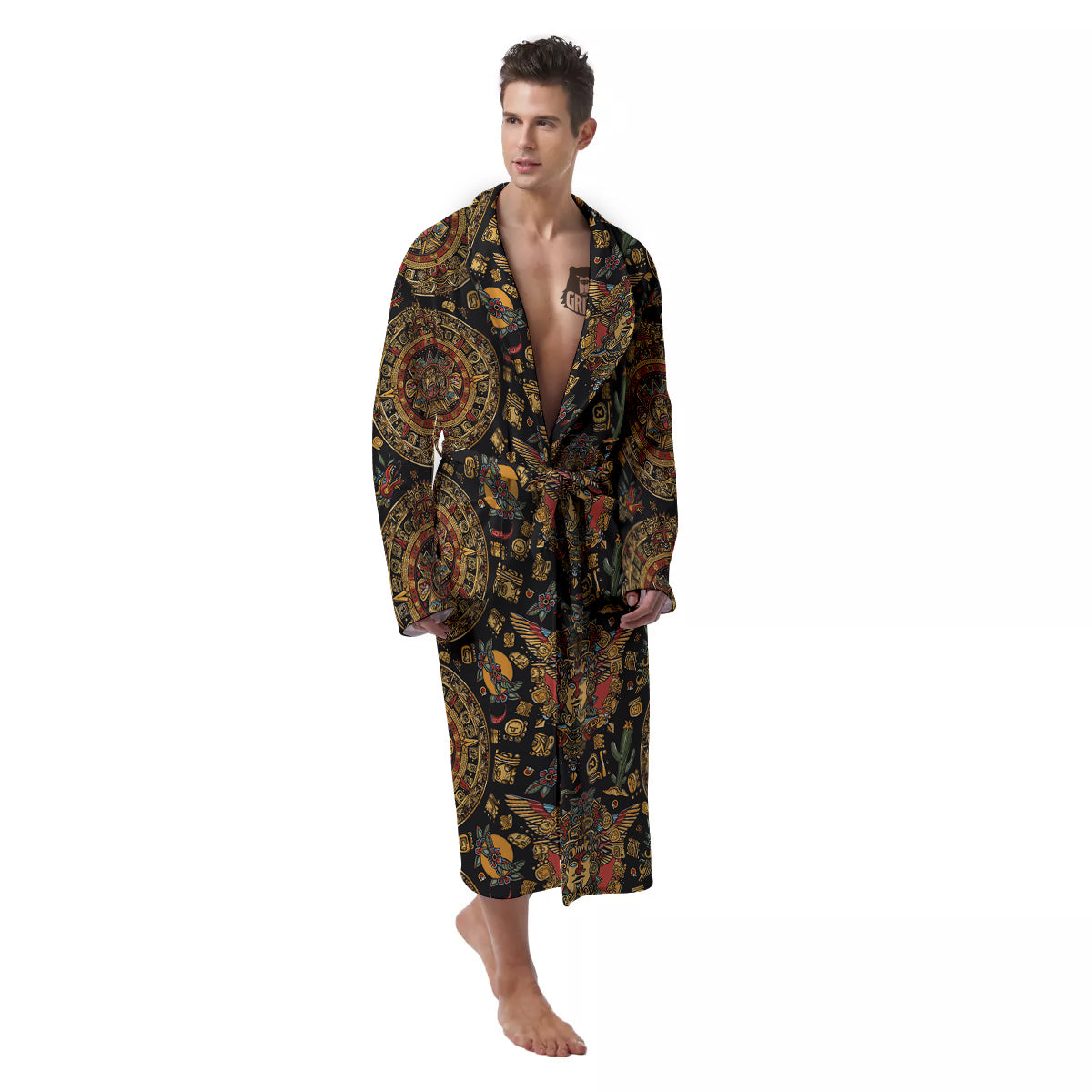 Maya Ancient Print Pattern Men's Robe-grizzshop