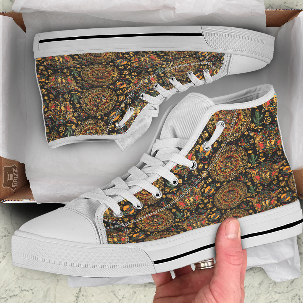 Maya Ancient Print Pattern White High Top Shoes-grizzshop